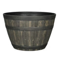 Whiskey Barrel Brown Resin Planter, 15.8in x 15.8in x 10.3in