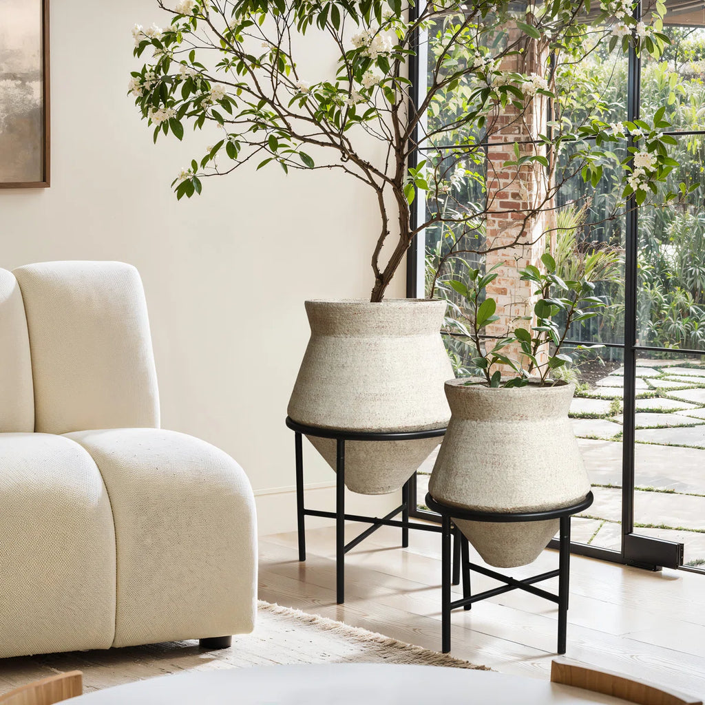 2-Piece Cachepot Planter Cauldron Set with Black Stands (Set of 2)