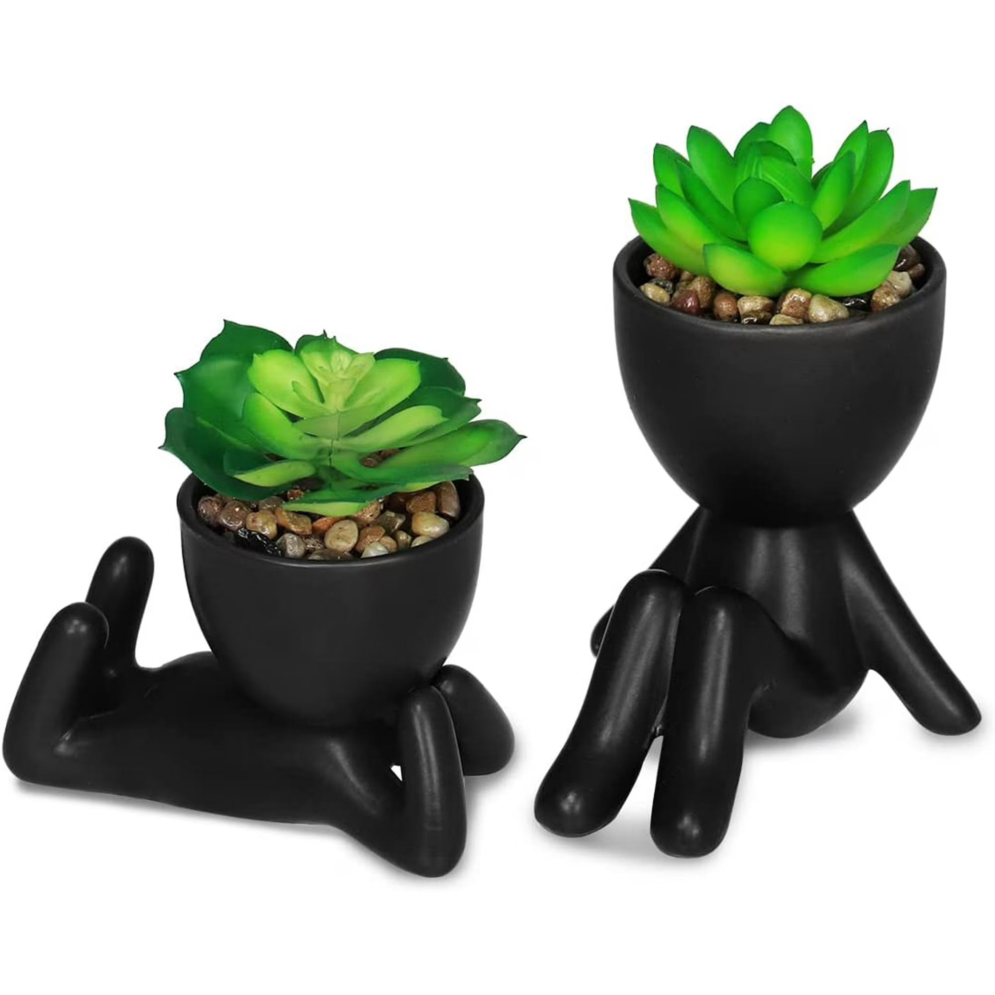2PCS Cute Artificial Succulent Plants with Creative Human Shaped Pots