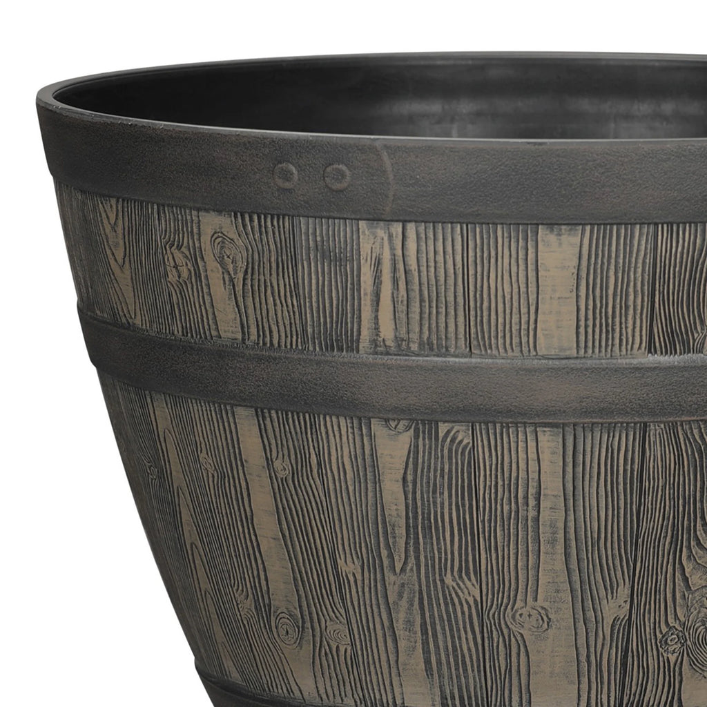Whiskey Barrel Brown Resin Planter, 15.8in x 15.8in x 10.3in
