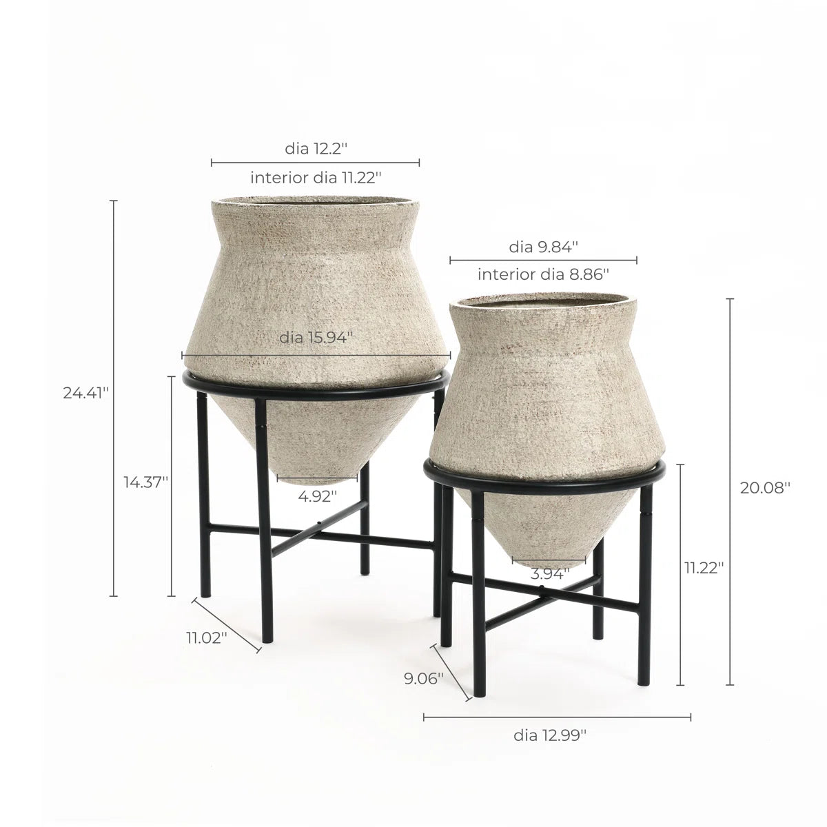 2-Piece Cachepot Planter Cauldron Set with Black Stands (Set of 2)